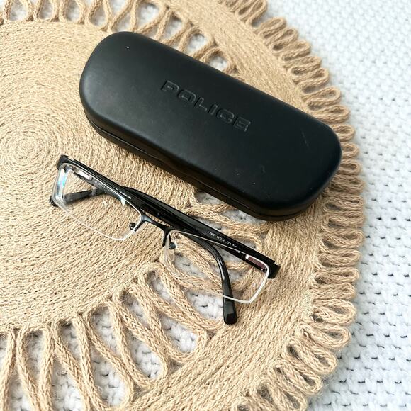 Police Italy Black Metal Half Exposed Frame Rectangular Eyeglasses Case V2906 - Picture 10 of 10